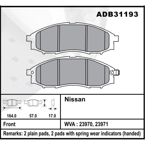 JGO. PASTILLAS FRENO NISSAN FRONTIER 06..15 4WD-XTRAIL 01..06 XTERRA 04..07 164X57X17MM(23970/71/72)