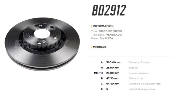 DISCO FRENO DEL VENTILADO HONDA CIVIC CRV 2006