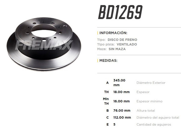 DISCO FRENO VENT. TRAS. TOYOTA LAND CRUISER PRADO/TUNDRA