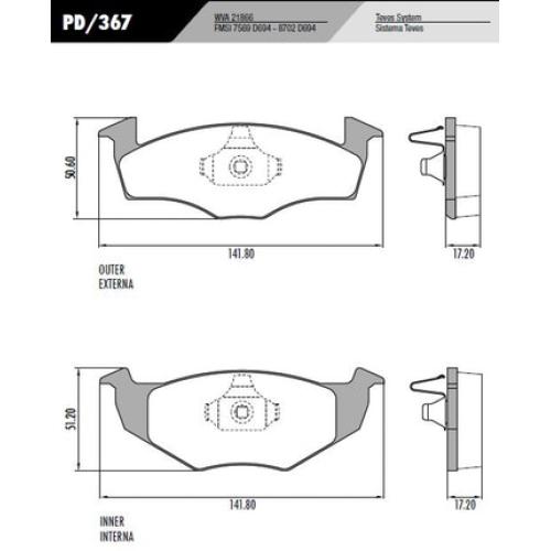 JGO. PASTILLAS FRENO VW POLO 96...01 GOL V (POCOS)CORDOBA 98...02 141X50X17MM  DISCO SOLIDO 19MM
