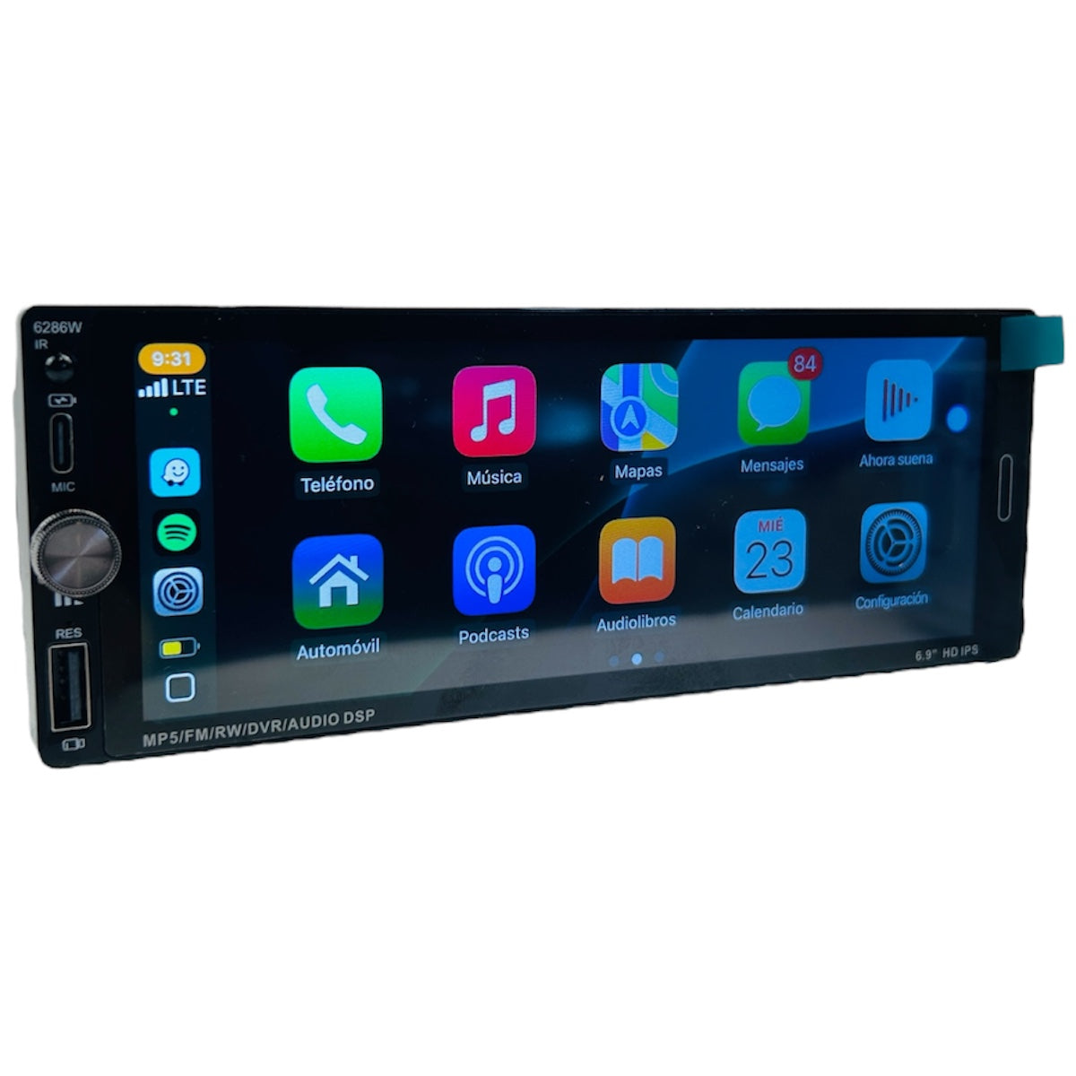 Radio de audio para automóvil 1 DIN con pantalla táctil HD de 6.9 pulgadas