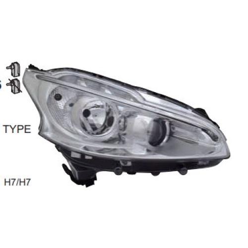 SEMIOPTICA PEUGEOT DER. 208 2013...2018 H7/H7 9677327180 TYC 20E354062B