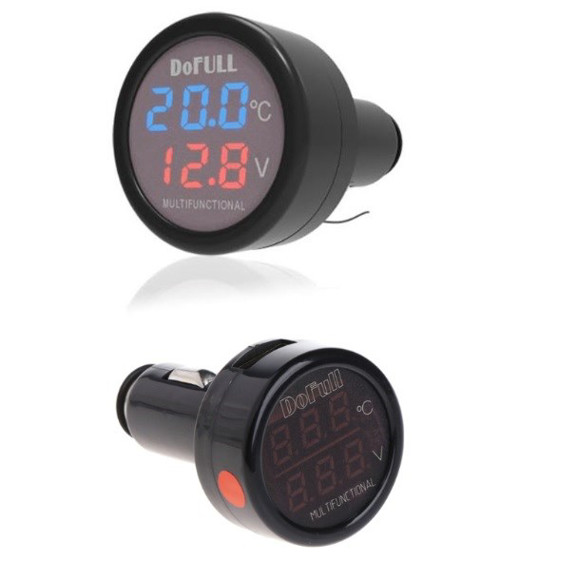CARGADOR USB VOLTIMETRO/TERMOMETRO PARA ENCENDEDOR AUTO