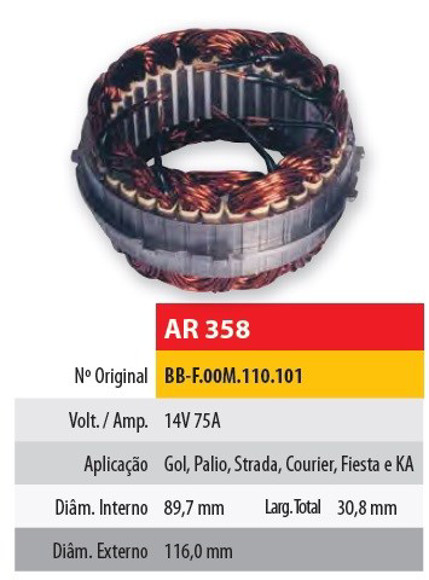 ESTATOR 12V 75AMP VOLKSWAGEN GOL/PALIO/STRADA(89,7X117X30,8)
