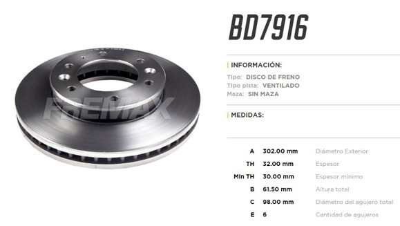 DISCO DE FRENO FORD RANGER 2011 4X2 4X4