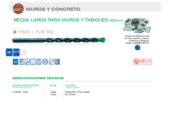 MECHA DIN 8039 L200 DIAM 10.00 MM PARA MAMPOSTERIA