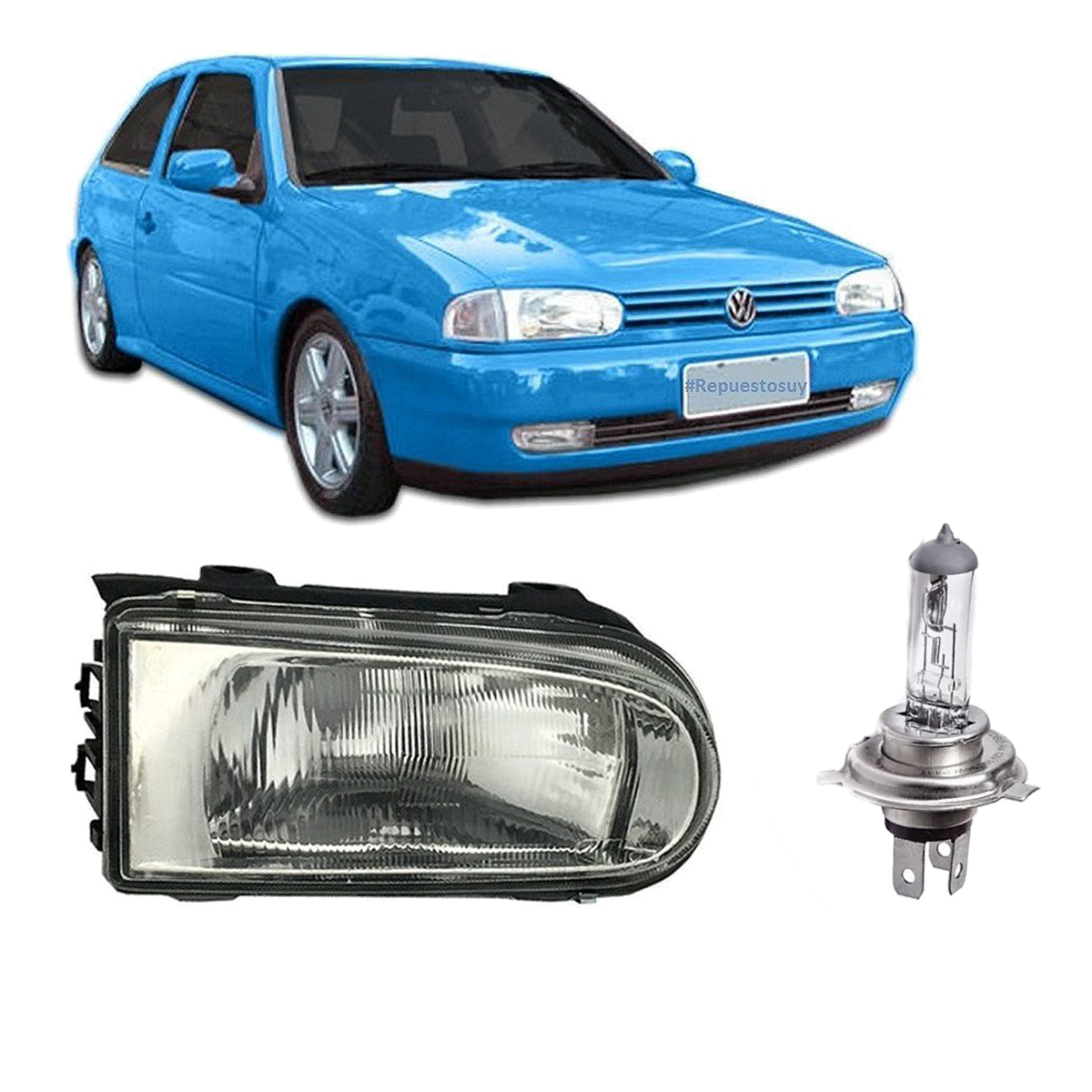 Semioptica Derecha + Lampara H4 Vw Gol G2 1995  1999 De Policarbonato