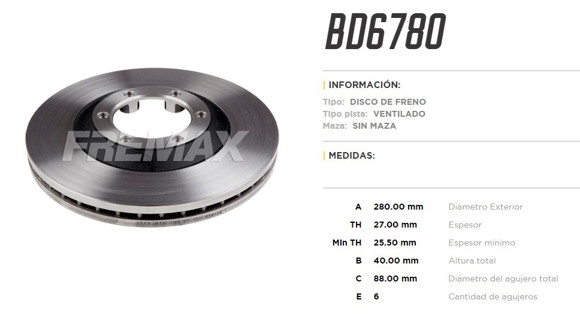 DISCO DE FRENO CHEVROLET D-MAX 2.5/3.0 2002-2009