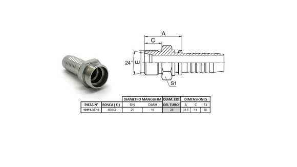 MACHO RECTO M36 X 2,0-28 16 1'' (MULTI ASIENTO)
