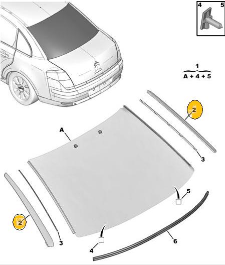 MOLDURA LUNETA TRASERO DERECHA CITROEN C4 SEDAN MODELO VIEJO [ORIGINAL PSA]