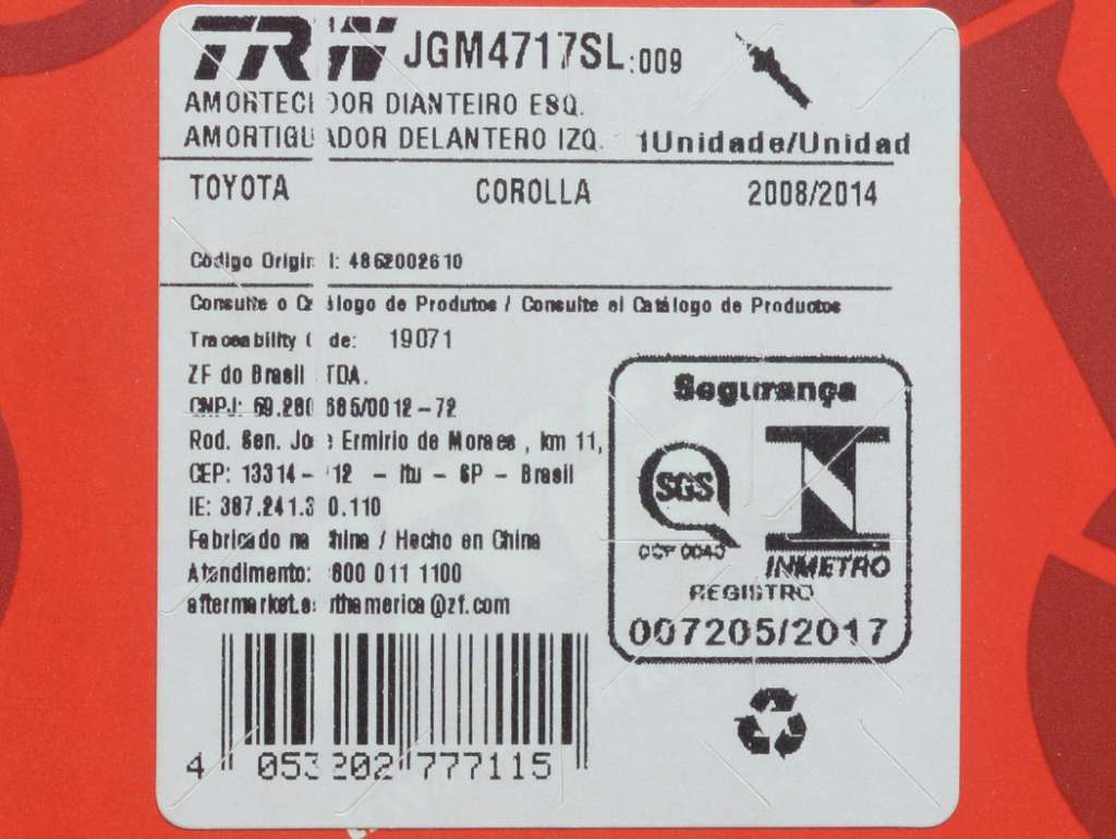 AMORTIGUADOR TO COROLLA 08/12 DELANTERO IZQUIERDO