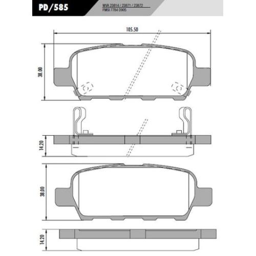 JGO. PASTILLAS FRENO NISSAN TIIDA SENTRA B17 MURANO KOLEOS GRAND VITARA 06...TRASERAS  105.5X38X14MM