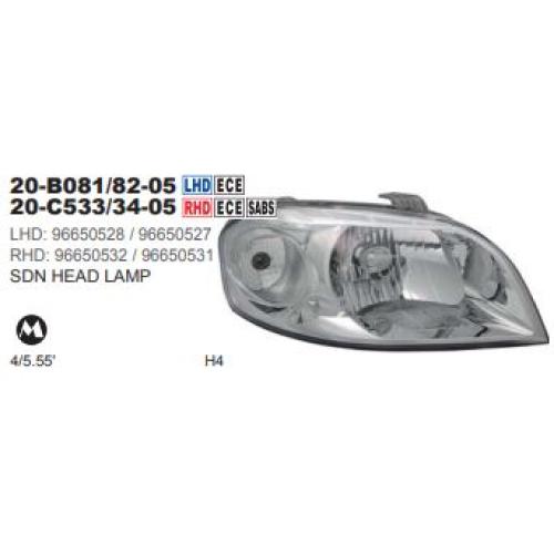 SEMIOPTICA CHEVROLET AVEO 2006...2010 DER. H4  96650528 G7002851