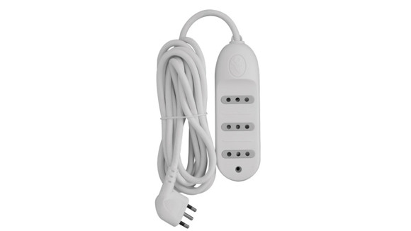 ALARGUE BLANCO 2,5 MTS 3 TOMAS DE 3 EN LINEA 10AMP