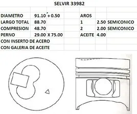 PISTONES 91.10mm HYU-MIT H1 2.5TCI 0.50 T/C EUROS