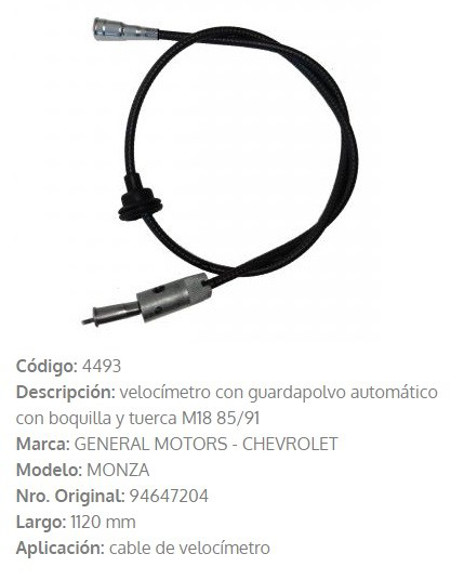 CABLE CUENTA KILOMETRO CHEVROLET MONZA AUTOMATICO 1105MM
