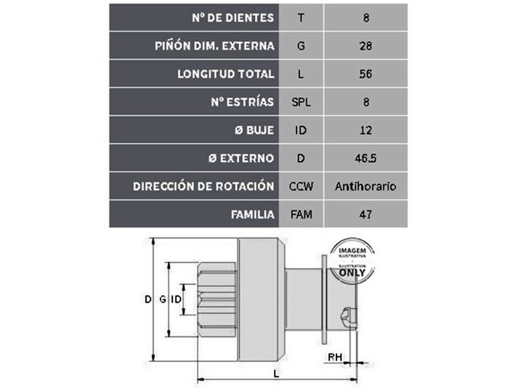 Impulsor de arranque (Bendix) de 8 dientes