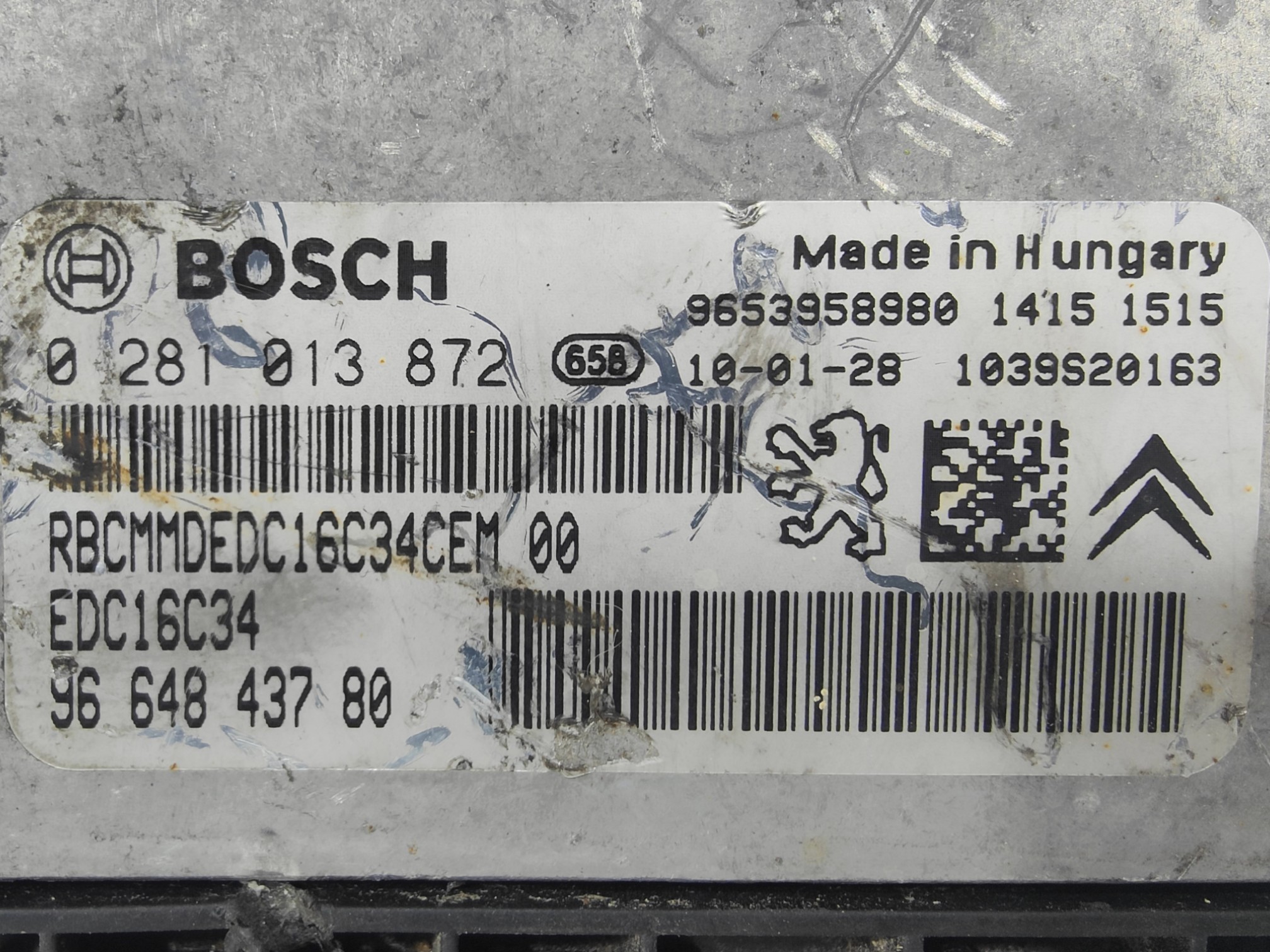 ECU de motor Citroen C5 II (X7) 1.6 HDI 80KW 110CV L4 16V 2010, Ref: 10943-K3B8