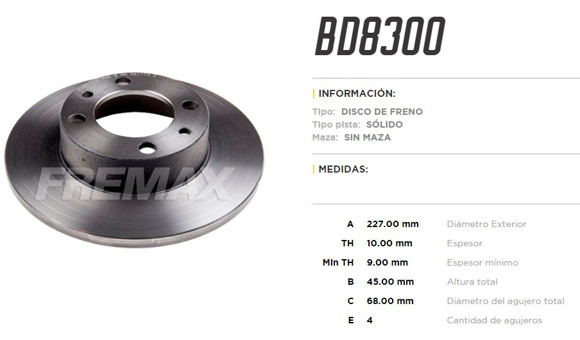 DISCO DE FRENO FIAT 124/125/128/147/850/PANDA/OGGI/UNO FIRE
