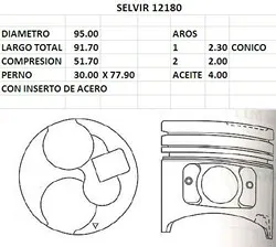 PISTONES 95mm MITSUBISHI 4M40 2.8D STD (S/T)