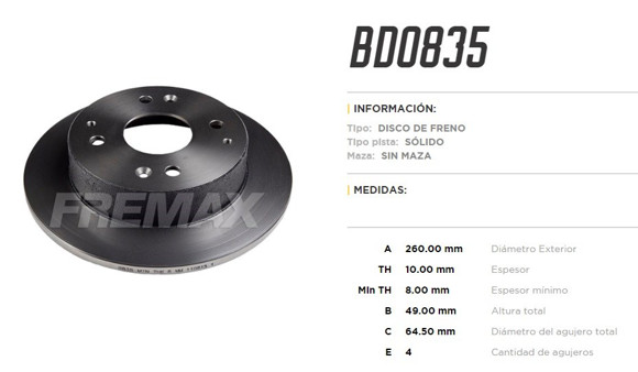 DISCO DE FRENO TRASERO HONDA ACCORD/ROVER 600/618/620/623