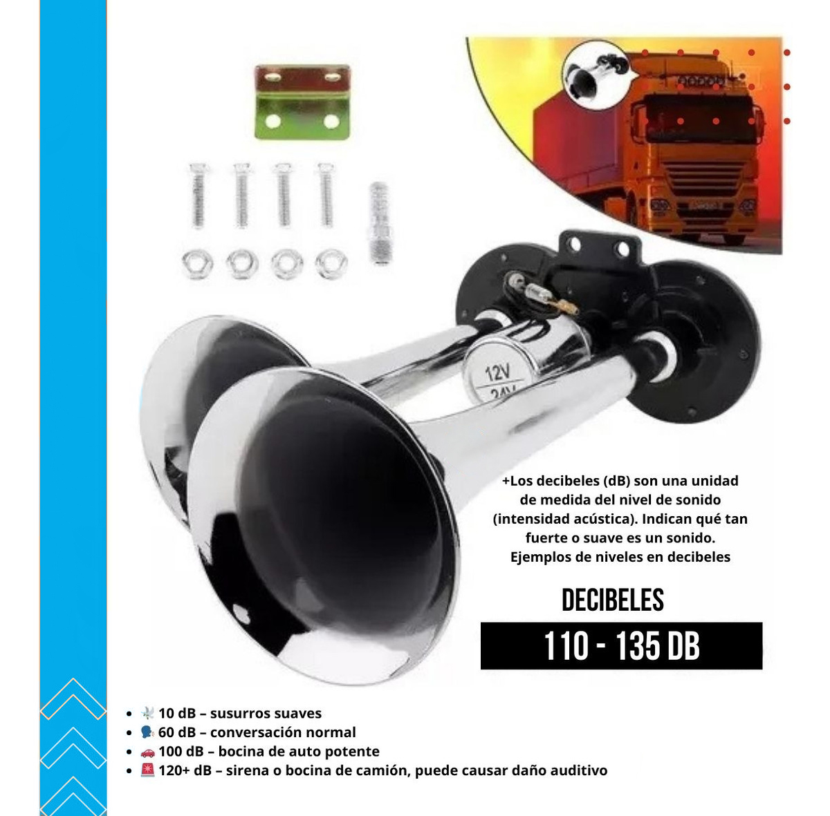 Bocina doble corneta aeroeléctrica cromada