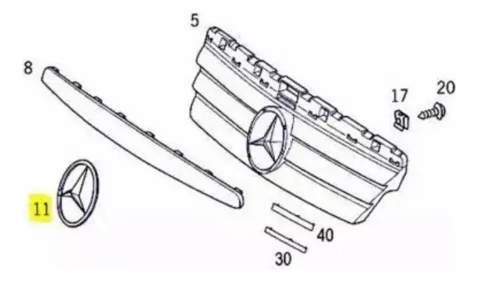 Emblema de Parrilla Mercedes-Benz A160 / A190 con Adhesivo – 10,7 cm