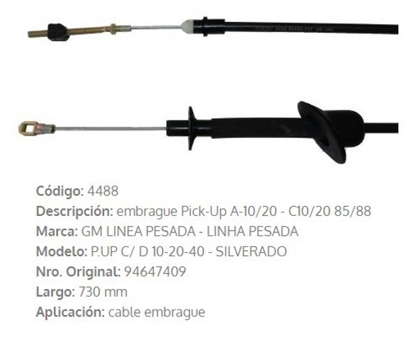 CABLE DE EMBRAGUE CHEVROLET C10/20 1985/1988 728MM