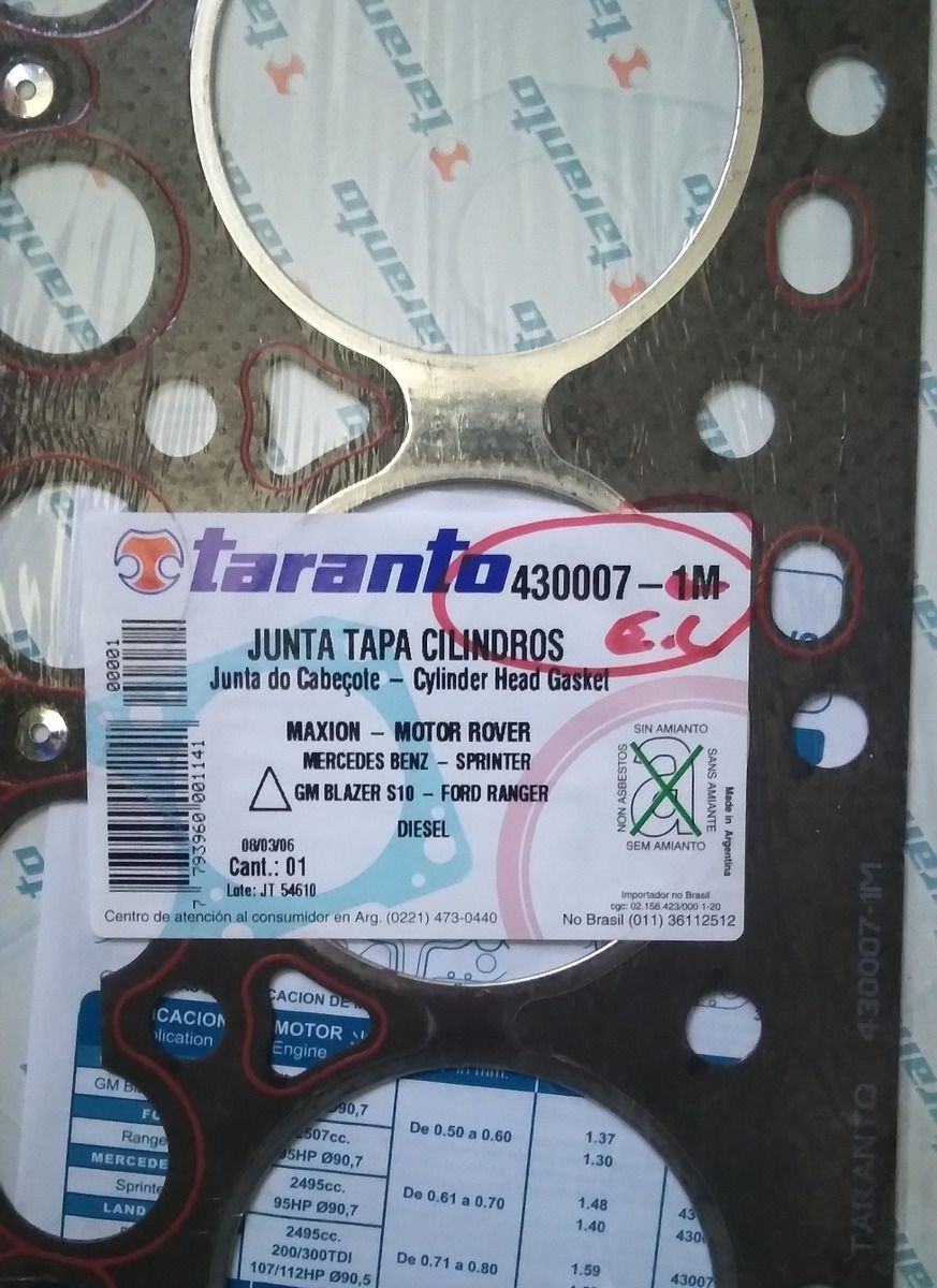 Junta Tapa Cilindro Mercedes Benz Ranger S10 Diésel 1m