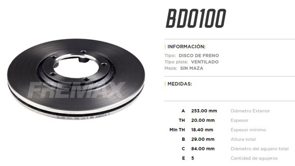 DISCO DE FRENO HYUNDAI H100 1995/PORTER 1998