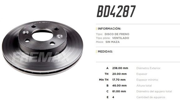 DISCO DE FRENO RENAULT R18D-TD/FUEGO 1983-1986
