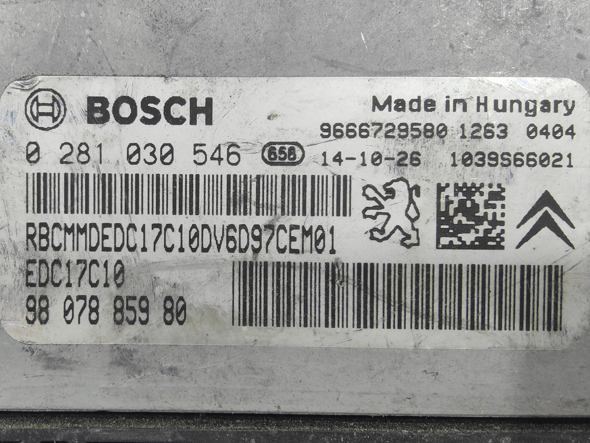 ECU de motor Peugeot Citroen 1.6 HDI 2014, Ref: 10988-K3B12