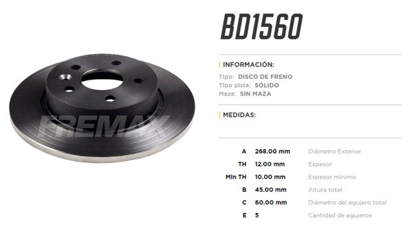 DISCO DE FRENO TRASERO CHEVROET CRUZE 1.8 2011-2016 268MM
