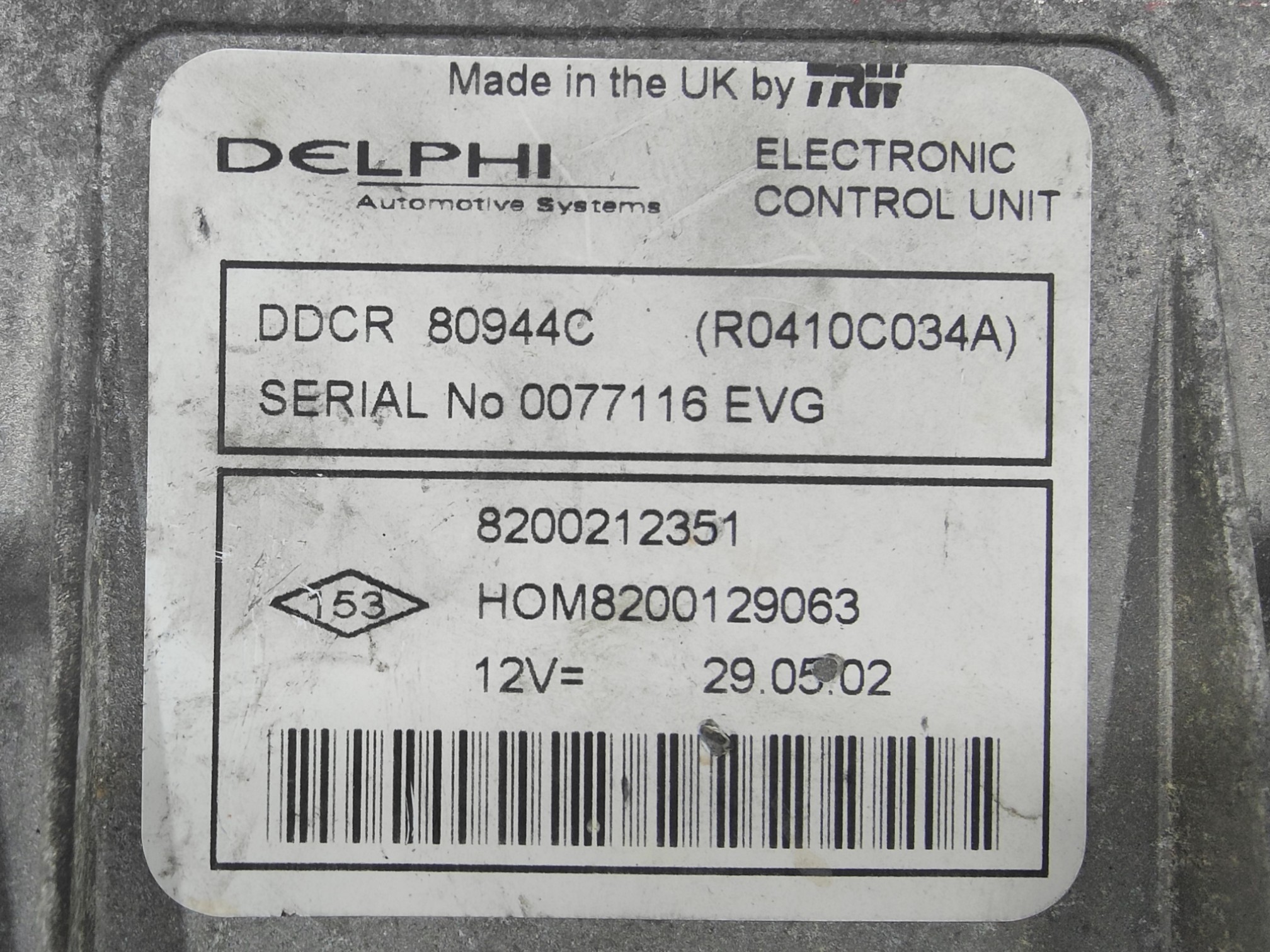 ECU de motor Renault CLIO 1.5 DCI , Ref: 8370-K3A5