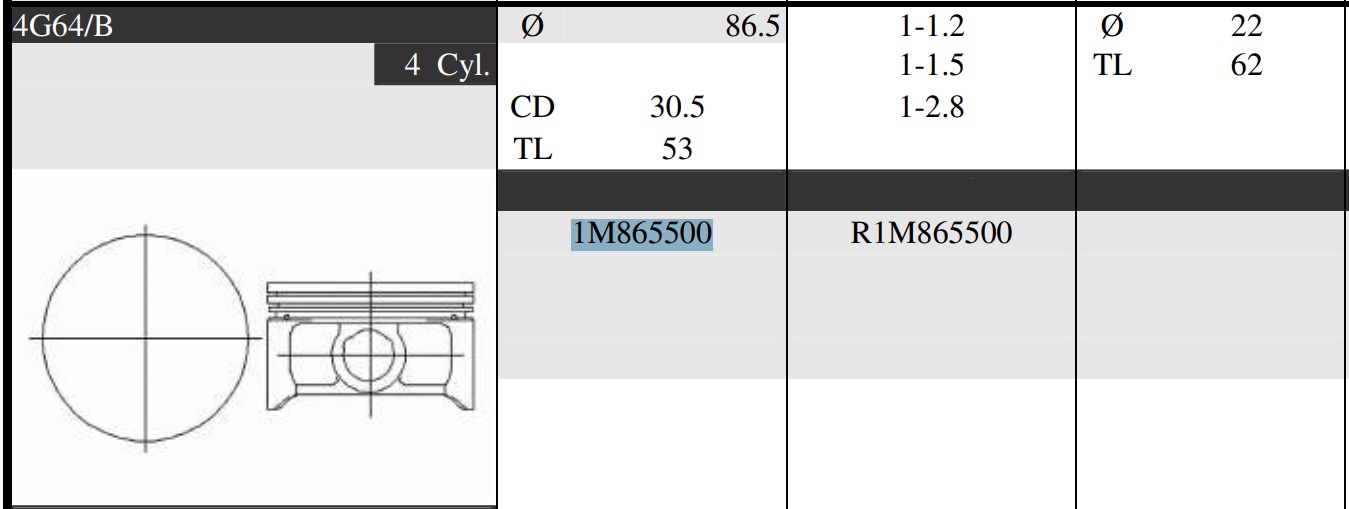 PISTONES 86.50mm MITSUBI L200 2.4 N STD (4G64)