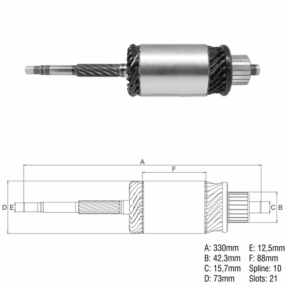 INDUCIDO 24V M-BENZ/FIAT/KOMATSU/JF (330X72,8X10X42,1)