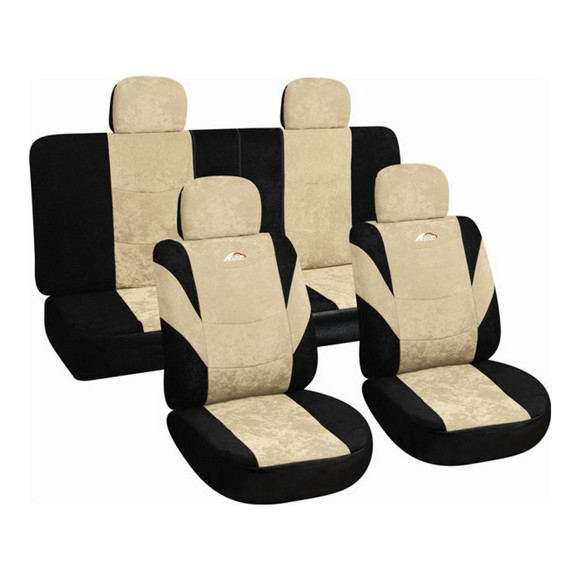 JUEGO DE FUNDAS CUBRE ASIENTO COLOR NEGRO Y BEIGE