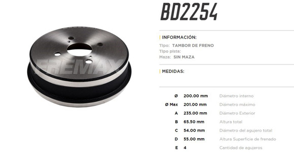 CAMPANA DE FRENO TOYOTA COROLLA DIESEL 1985-1992