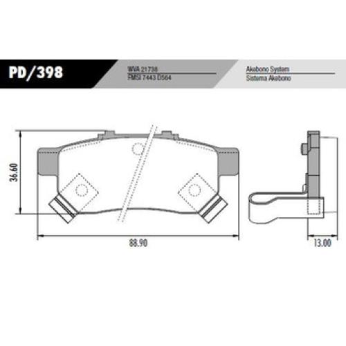 JGO. PASTILLAS FRENO HONDA CIVIC 96...00 FIT 2009...TRASERAS 89X36X13MM (21738)
