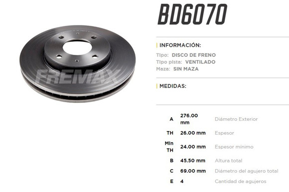 DISCO DE FRENO DEL. MITSUBISHI LANCER 2003 276MM (VENTILADO)