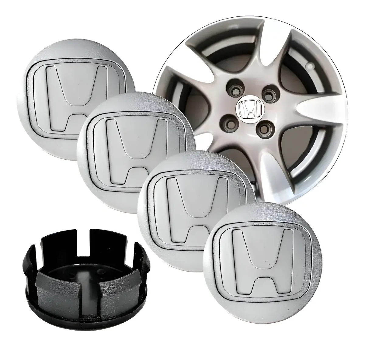 Juego de 4 tapacubos centrales para llantas Honda Fit, City y Civic – Plateado
