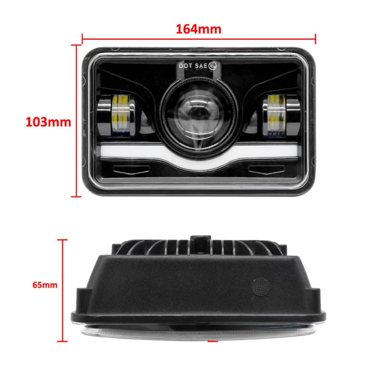 Faro LED rectangular 4x6 pulgadas con luz alta, luz baja y luz diurna de 45W