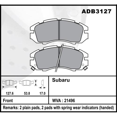 JGO. PASTILLAS FRENO SUBARU LEGACY 1.8 89... 127X54X17MM (21495/496/503) SUMITOMO COMLINE