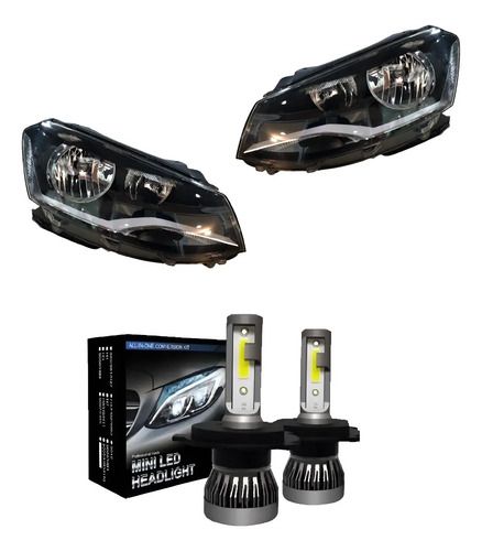 Kit Semiopticas Volkswagen Gol G6 Doble Led H1 Corta Larga