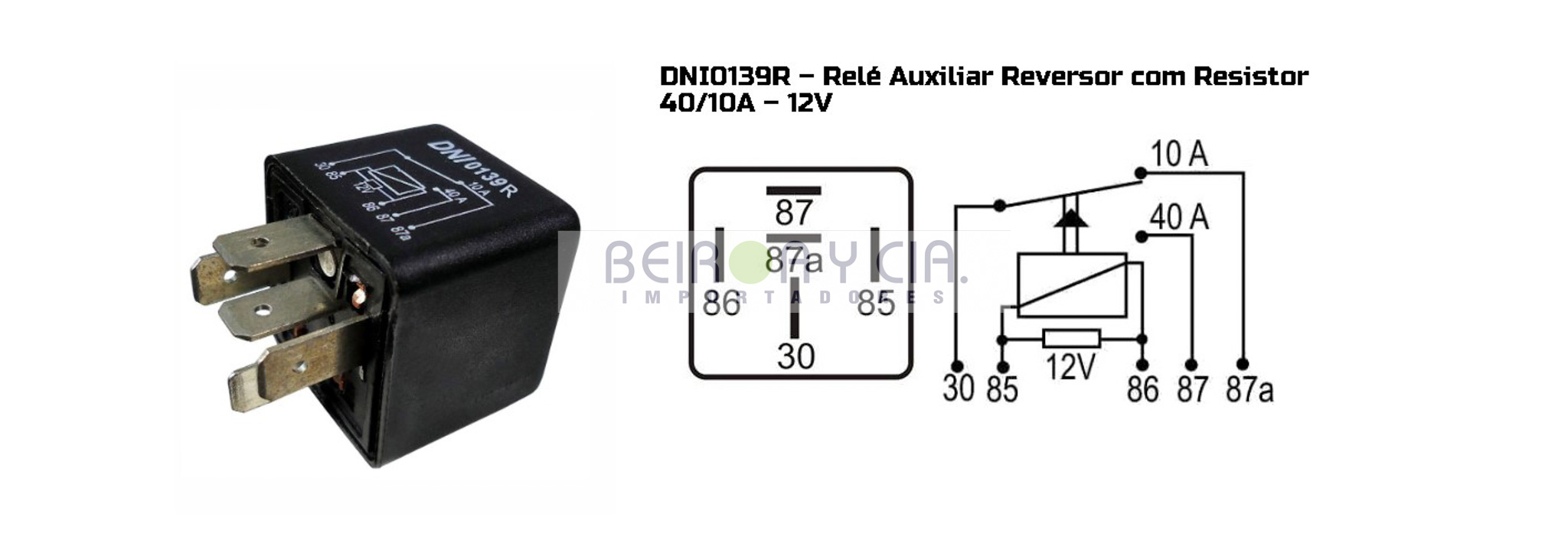 RELAY DNI 0139R 12V 40/10AMP 5T INVERS C/RESISTENC