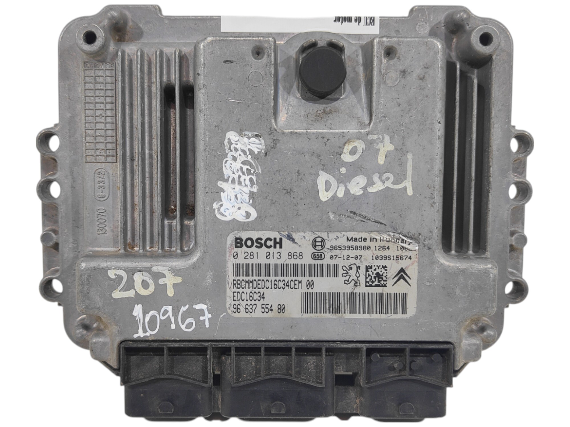 ECU de motor Peugeot 207 1.6 HDI 2007, Ref: 10967-K3B9