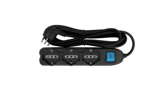 ALARGUE C/INT. NEGRO 2,5MT 3 SCHUKO+6 TRES EN LINEA 10AMP
