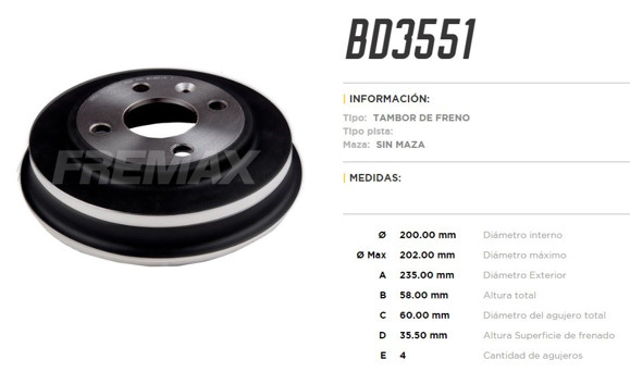 CAMPANA DE FRENO CHEVROLET ONIX 1.0/1.4 PRISMA 1.4 8V 2012->