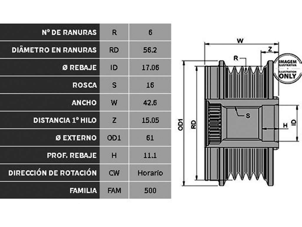 POLEA ALTERNADOR VW GOLF/POLO LIBRE 6PK 17
