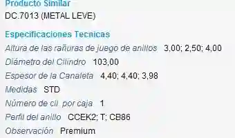 Juego de aros de pistón para un cilindro